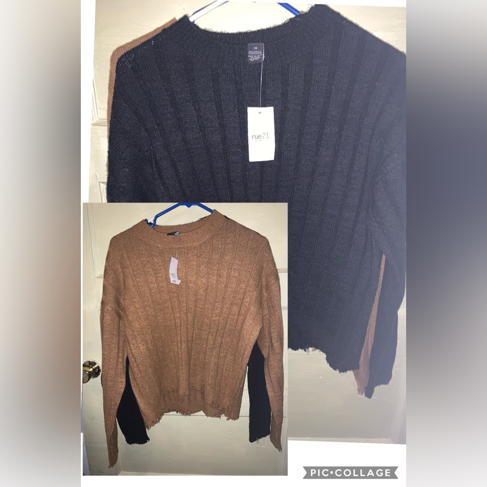 2- Rue21 raw hem sweaters black & brown